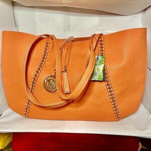 NWT Badgley Mischka Coral Vegan Leather Decorative Chain Tote